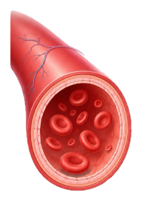 Gesunde Arterien sind innen glatt und lassen das Blut frei hindurchfließen.
