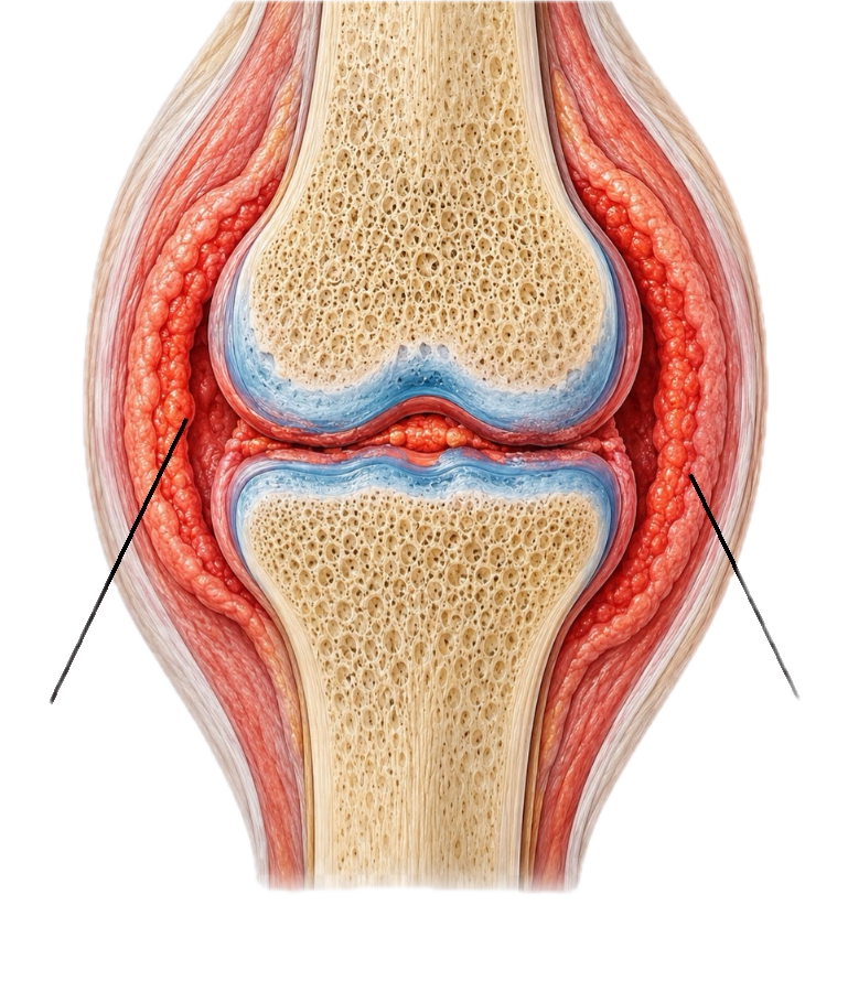Bei Arthritis ist das Gelenk entzündet und kann anschwellen oder sich röten.