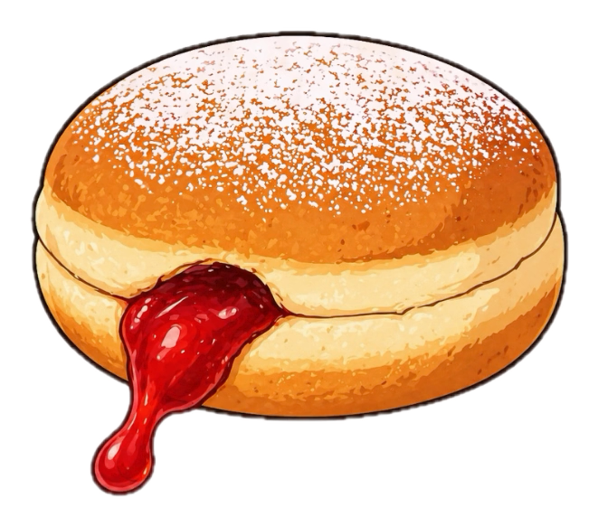 Ein Berliner mit austretender Füllung dient als vereinfachter Alltagsvergleich.