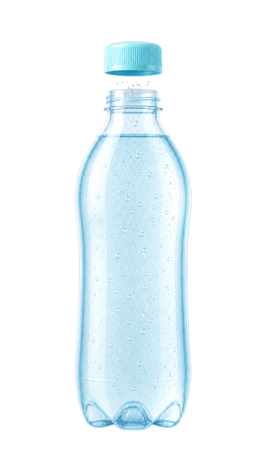 Geöffnete Sprudelflasche mit aufsteigenden Gasblasen