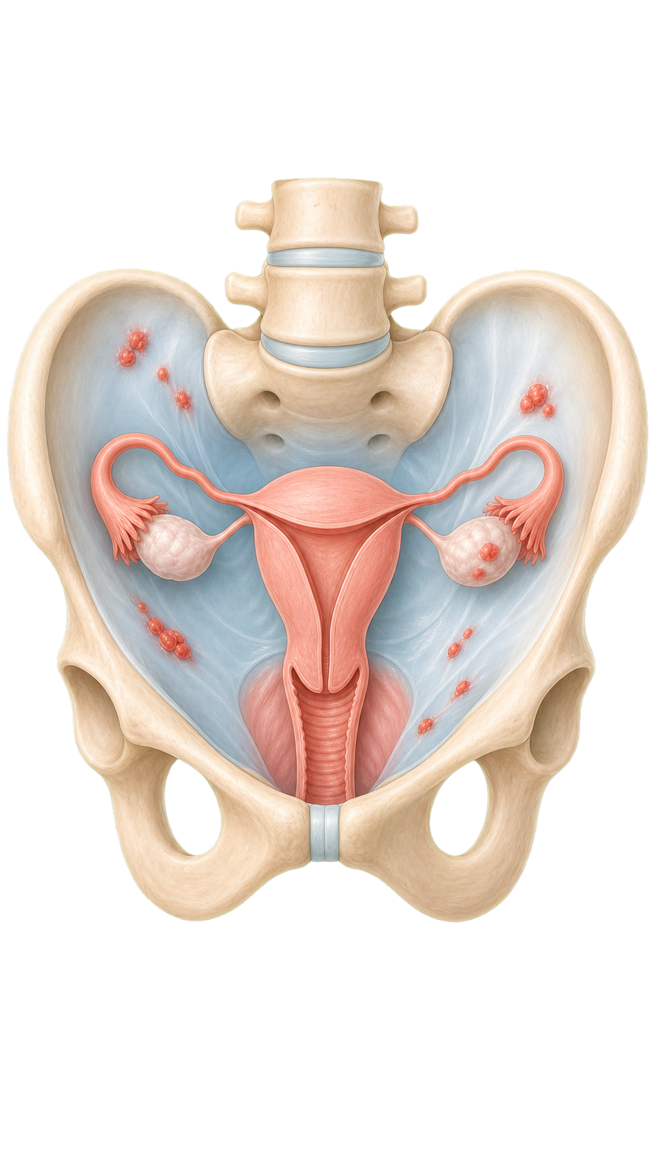 Gebärmutter mit Endometrioseherden außerhalb der Gebärmutterhöhle
