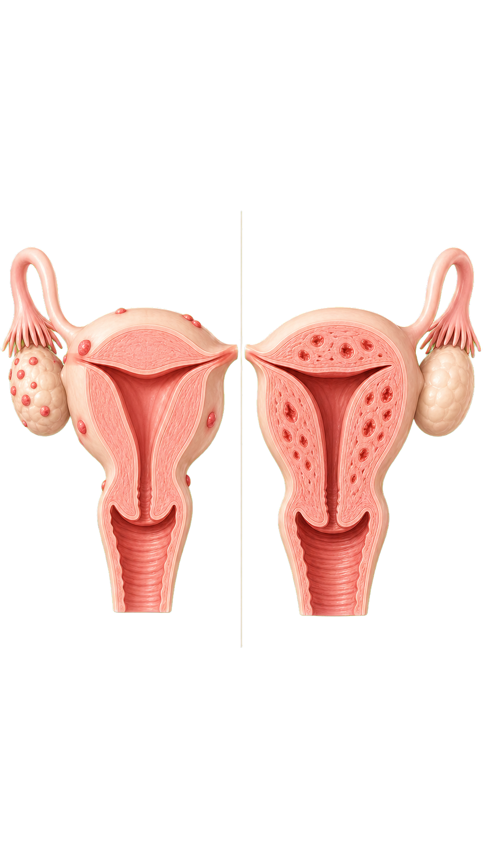 Direkter Vergleich der Lage von Endometriose und Adenomyose