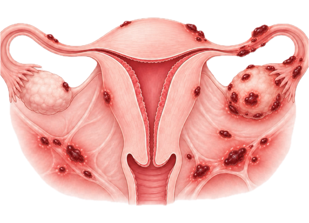 Bei Endometriose liegt ähnliches Gewebe außerhalb der Gebärmutterhöhle.