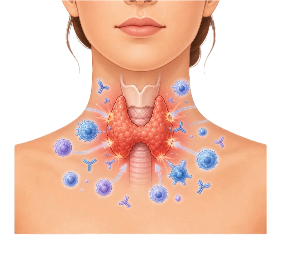 Bei Hashimoto richtet sich das Immunsystem gegen das eigene Schilddrüsengewebe.