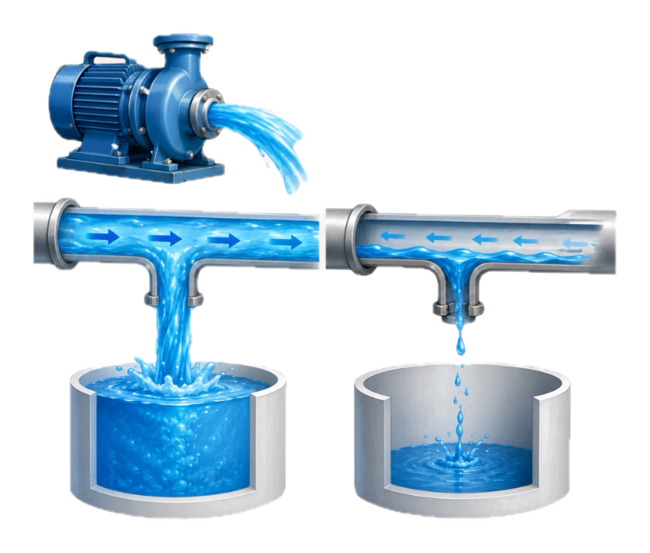 Eine schwache Wasserpumpe veranschaulicht die eingeschränkte Pumpfunktion des Herzens.