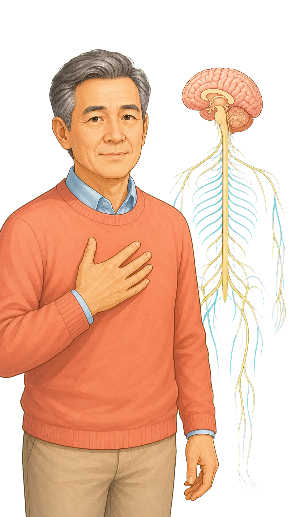 Person mit Darstellung von Gehirn und Nervensystem