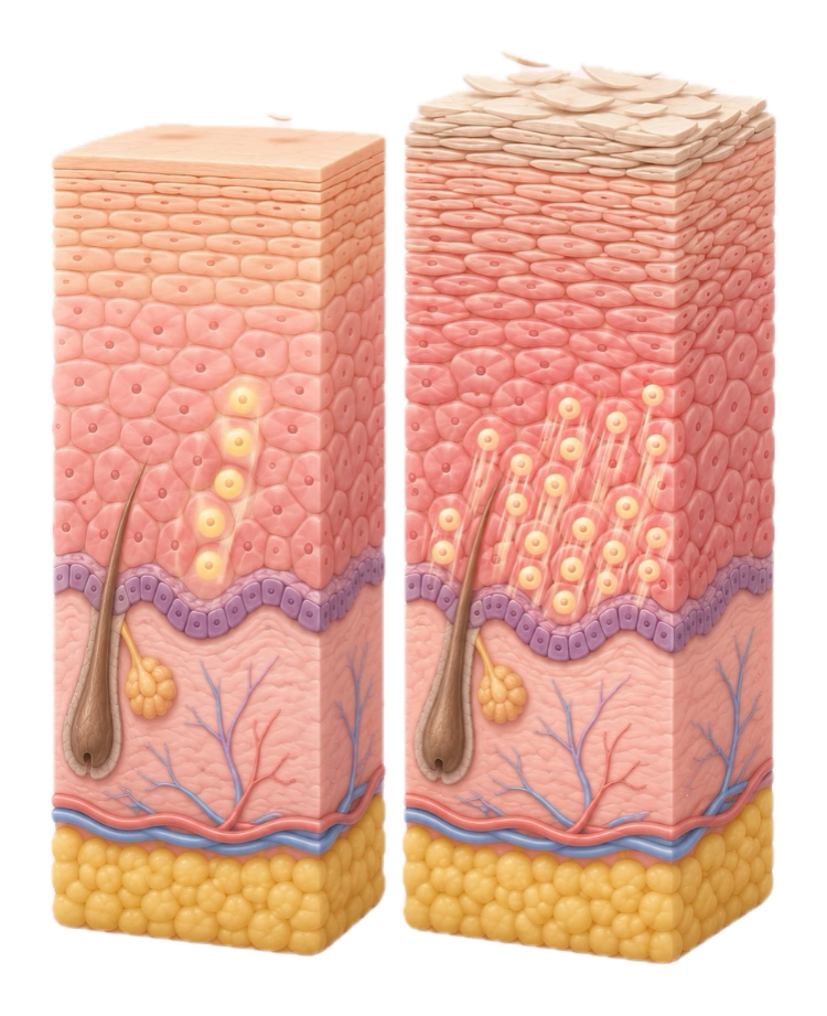 Bei Psoriasis entstehen neue Hautzellen deutlich schneller.