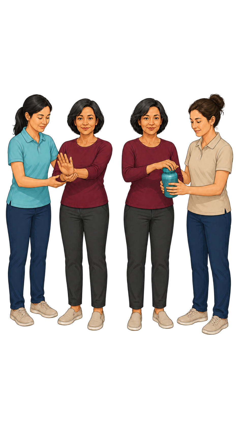 Patientin bei Handübung in der Physiotherapie und mit Alltagshilfe in der Ergotherapie