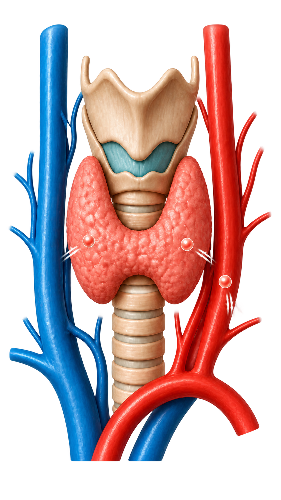 Schilddrüse, aus der nur wenige Hormonsymbole in den Blutkreislauf gelangen